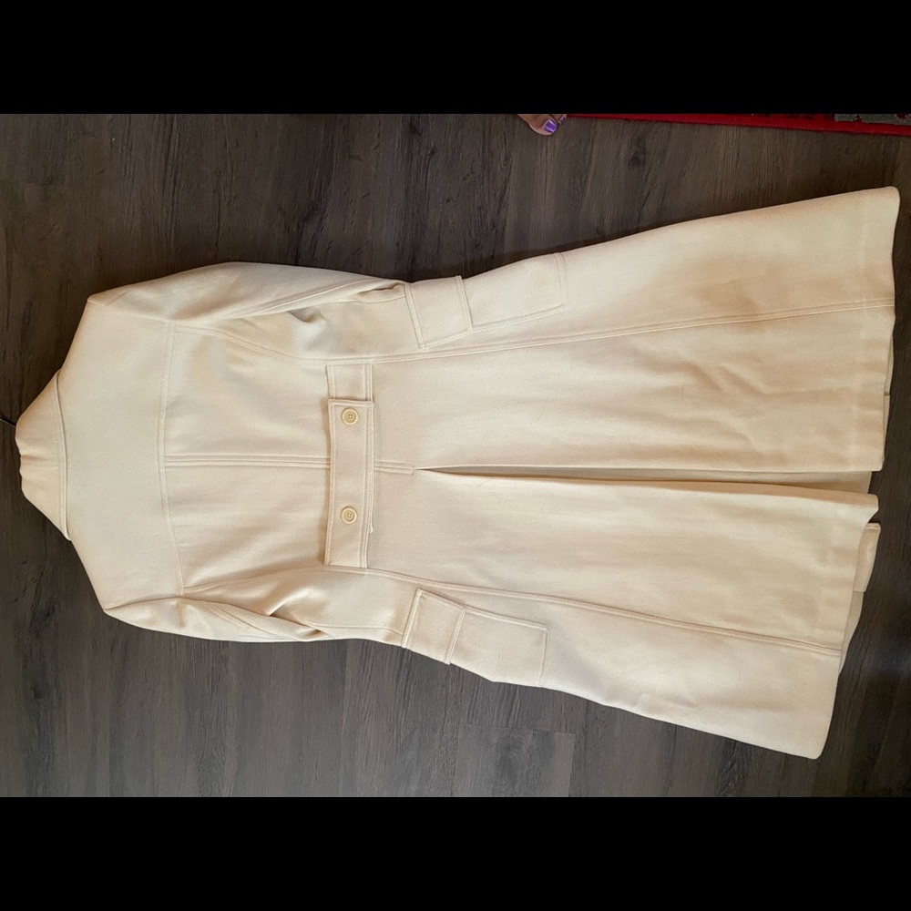 DKNY Cream Wool Pea Coat